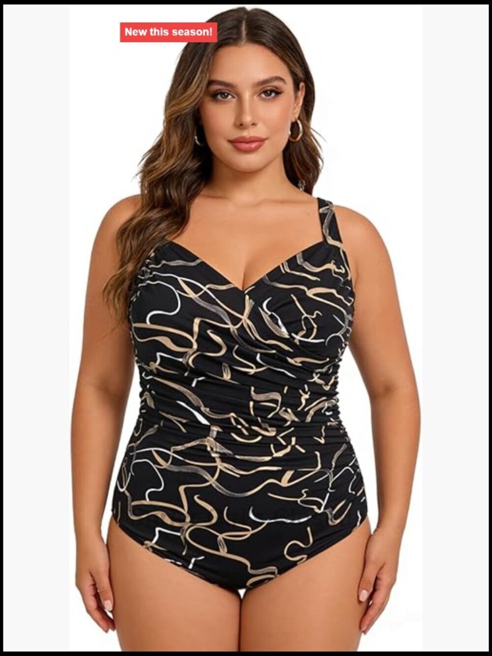 Plus Size One Piece Swimsuit Ruched Tummy Control Adjustable Straps